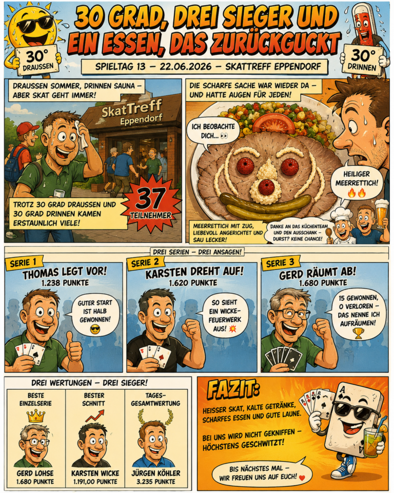 Spieltag #13 – 30 Grad, drei Sieger und ein Essen, das zurückguckt