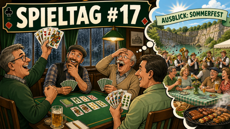 Comic zu Spieltag 17: Skatabend bei Regen mit Ausblick auf das Sommerfest und die Gahlenzer Blasmusikanten