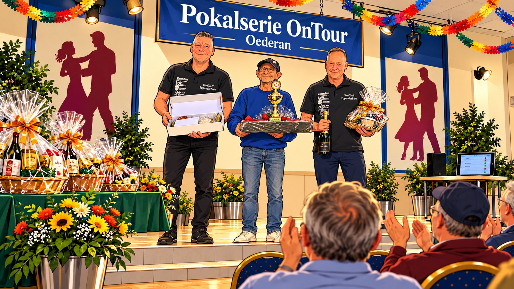 Comic der drei Erstplatzierten in Oederan: links Silvio Richter, in der Mitte Rene Ziegler und rechts Michael Lehnert mit ihren Preisen.
